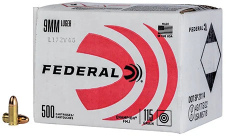 Federal C9115A500 Champion Training 9mmLuger 115gr Full Metal Jacket 500rds *Bulk Package