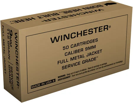 Winchester Ammo SG9W Service Grade 9mmLuger 115gr Full Metal Jacket 50 Per Box